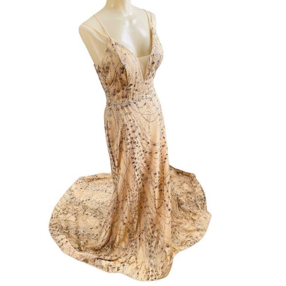 Amarra Colorful Glitter Sequin Tulle Satin Tie Back Floor Length Prom Dress - Picture 4 of 16